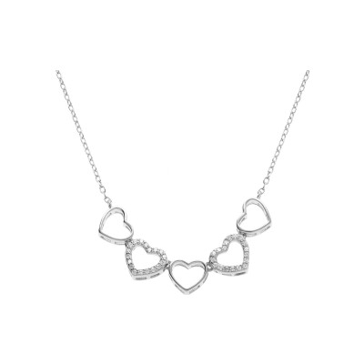 Collier argent rhodié multi coeurs lisses et oxydes blancs sertis 40+3cm