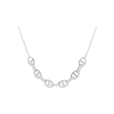 Collier argent rhodié grain de café oxydes blancs sertis 40+3cm
