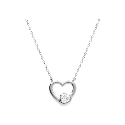 Collier argent rhodié coeur lisse avec oxyde blanc sertis 40+3cm