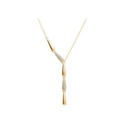 Collier argent doré cravate lisses et oxydes blancs sertis 40+3cm