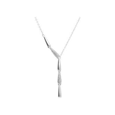 Collier argent rhodié cravate lisses et oxydes blancs sertis 40+3cm
