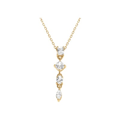 Collier argent doré pendant 4 oxydes blancs sertis 40+3cm