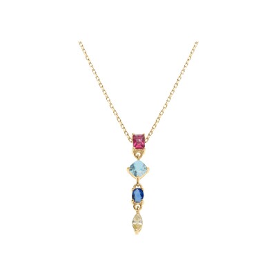 Collier argent doré pendant 4 oxydes multi couleurs 40+3cm