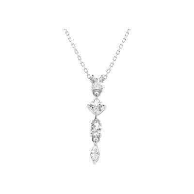 Collier argent rhodié pendant 4 oxydes blancs sertis 40+3cm