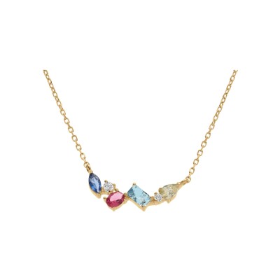 Collier argent rhodié oxydes multi couleurs 40+3cm