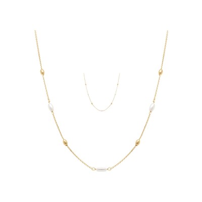 Collier argent doré perle blanche imitation et olives 38+5cm