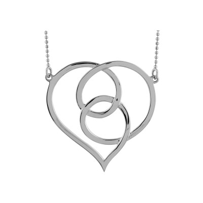 Collier argent rhodié gros coeur avec boucle évidé 43+3cm