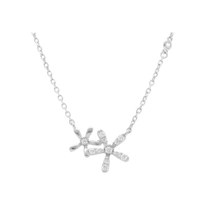Collier argent rhodié double fleur oxydes blancs sertis 41+3cm