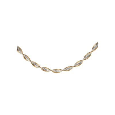 Collier argent chaîne vrille 3mm avec 2 bordures dorure jaune 40cm