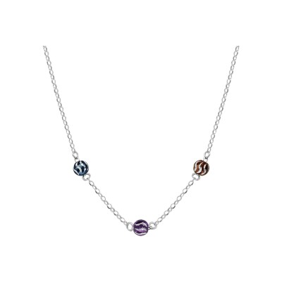 Collier argent rhodié 3 boules diamantes couleurs et ruthenium 42cm
