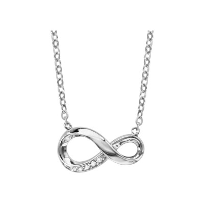 Collier argent rhodié forme huit stylise (infini) pierres blanches synthétique 42+3cm