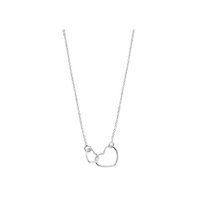 Collier argent rhodié motif double coeurs 40+5cm