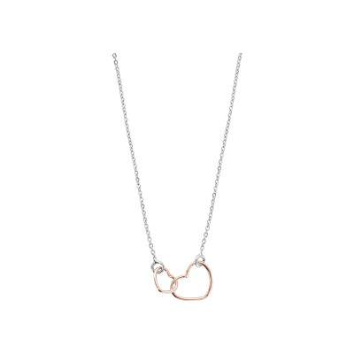 Collier argent rhodié motif double coeurs dorure rose 40+5cm
