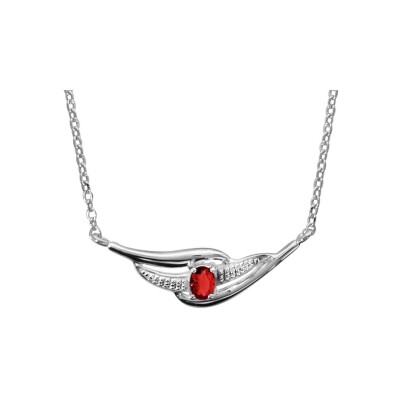Collier argent rhodié pierre rouge synthétique 43+2cm