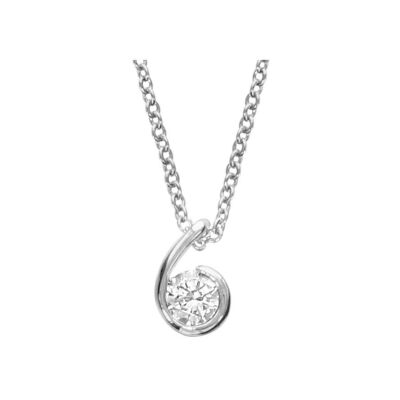 Collier argent rhodié forme virgule oxydes blancs 40+4cm