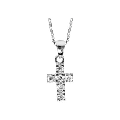 Collier argent rhodié pendentif croix oxydes sertis blancs 42+3cm