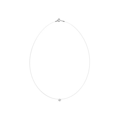 Collier argent rhodié fil nylon solitaire oxyde blanc serti clos 3mm 41cm