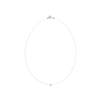 Collier argent rhodié fil nylon solitaire oxyde blanc 3mm 42cm
