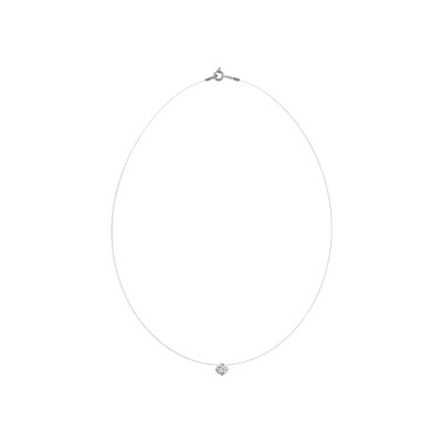 Collier argent rhodié fil nylon solitaire oxyde blanc 5mm 42cm