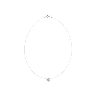 Collier argent rhodié fil nylon solitaire oxyde blanc 7mm 42cm