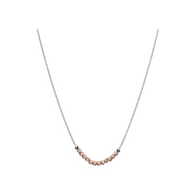 Collier argent rhodié boules diamantes avec dorure rose 40+5cm