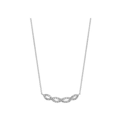 Collier argent rhodié entrelacé oxydes blancs sertis 40+4cm