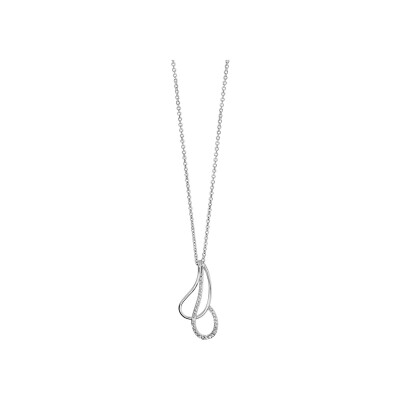 Collier argent rhodié pendentif goutte évidée croisee oxydes blancs sertis 40+4cm