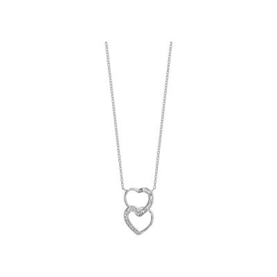 Collier argent rhodié double coeur superposé oxydes blancs sertis 40+4cm
