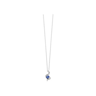Collier argent rhodié pendentif pierre bleu synthétique et oxydes blancs sertis 40+4cm