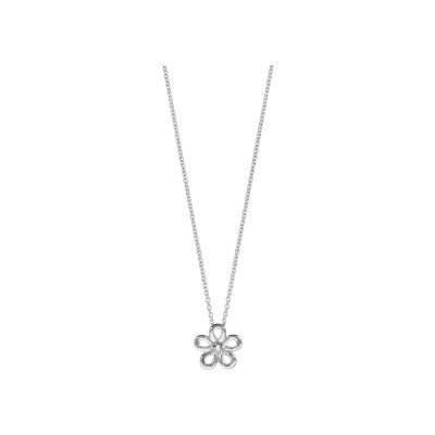 Collier argent rhodié fleur oxyde blanc serti 40+4cm