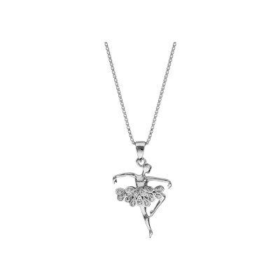 Collier argent rhodié pendentif danseuse oxydes blancs sertis 42+3cm