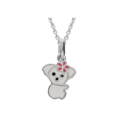 Collier argent rhodié pendentif koala résine blanche 36+2cm