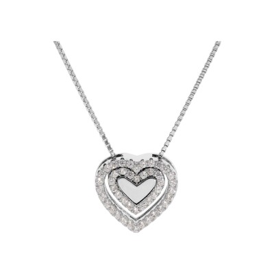 Collier argent rhodié coeur oxydes blancs 41+3cm