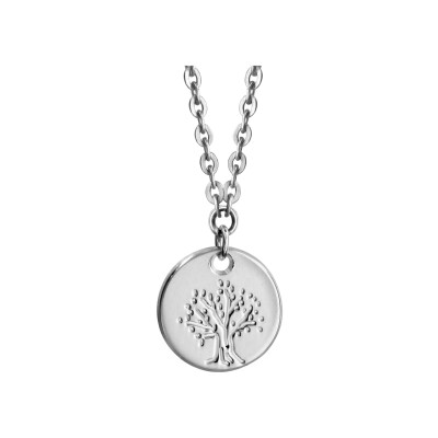 Collier argent rhodié petit galet 11mm arbre de vie 35+5cm