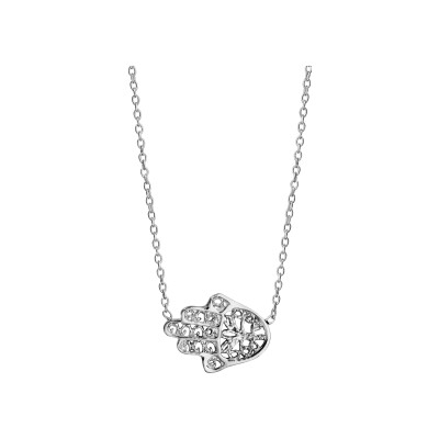 Collier argent rhodié motif main de fatma 38,5+3cm