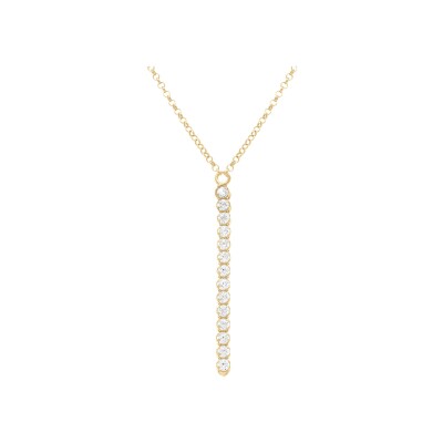 Collier argent doré forme cravate rivière oxydes blancs sertis 41+5cm