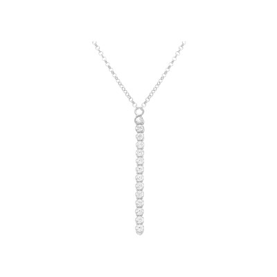 Collier argent rhodié forme cravate rivière oxydes blancs sertis 41+5cm