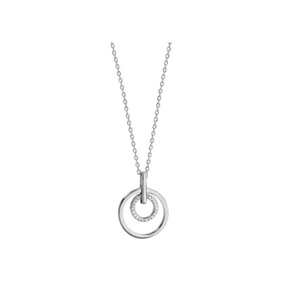 Collier argent rhodié 1 anneau lisse et 1 anneau oxyde 45cm