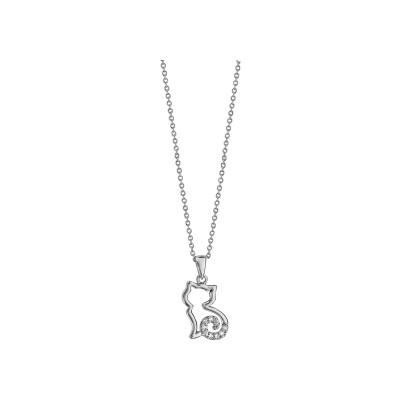 Collier argent rhodié chat stylise oxydes blancs 40+4cm