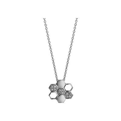 Collier argent rhodié forme geometrique oxydes blancs sertis 42+3cm