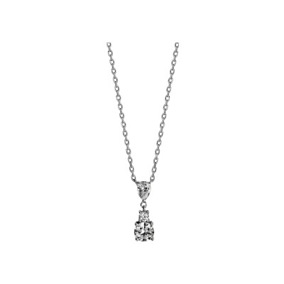 Collier argent rhodié pendant 3 oxydes blancs sertis 42+4cm