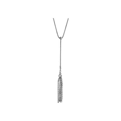 Collier argent rhodié forme y pompon et 2 boules 42cm