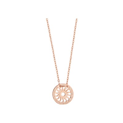 Collier argent et dorure rose petit pendentif rond motif decoupe soleil 40+5cm