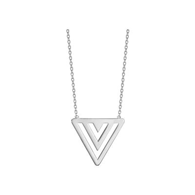 Collier argent rhodié multi triangles oxydes blancs sertis 40+4cm