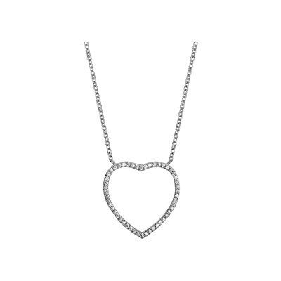 Collier argent rhodié coeur ajouré oxydes blancs 40+4cm