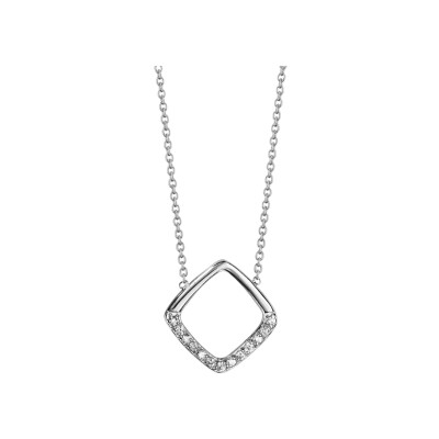 Collier argent rhodié motif carré ajouré oxydes blancs sertis 39+3cm