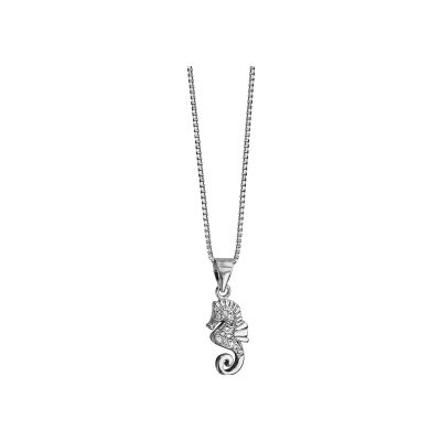 Collier argent rhodié pendentif hippocampe oxydes blancs sertis 42+3cm
