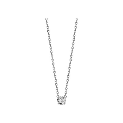 Collier solitaire argent rhodié oxyde blanc 5mm serti 4 griffes 38+4cm