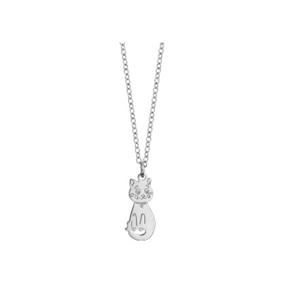 Collier argent rhodié chat 35+5cm