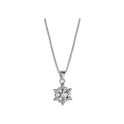 Collier argent rhodié pendentif flocon de neige oxydes blancs sertis 42+3cm